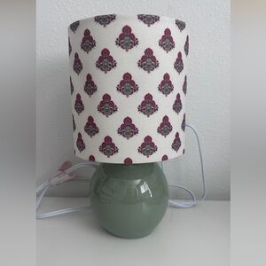 White and Red Patterned Table Lamp with Green Base